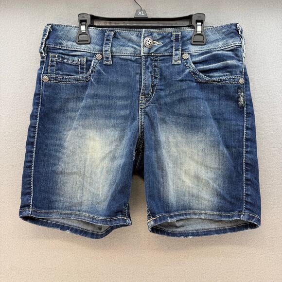 Silver Jean Shorts Women's 29x4.5 (8) Suki Mid Short Super Stretch Summer Preppy - Picture 1 of 13